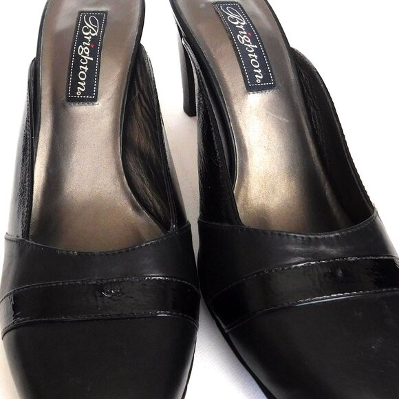 Brighton Bloom Black Leather Mules Slides Size 8.5 with 3 inch Heel Round Toe - Picture 4 of 8